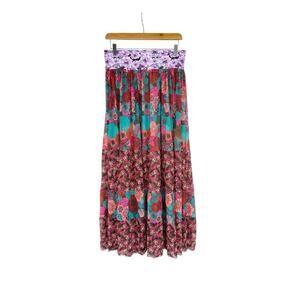 Maagi Bright Floral Mesh Maxi Skirt Tiered Swim Cover Up Beach Womens Medium